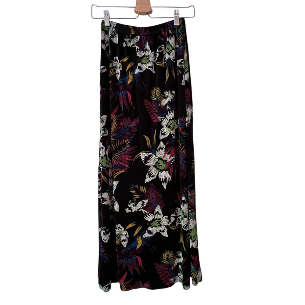 Vtg Chadwick's Flowy Side Slit Black Academic Floral Skirt Size S Whimsigoth